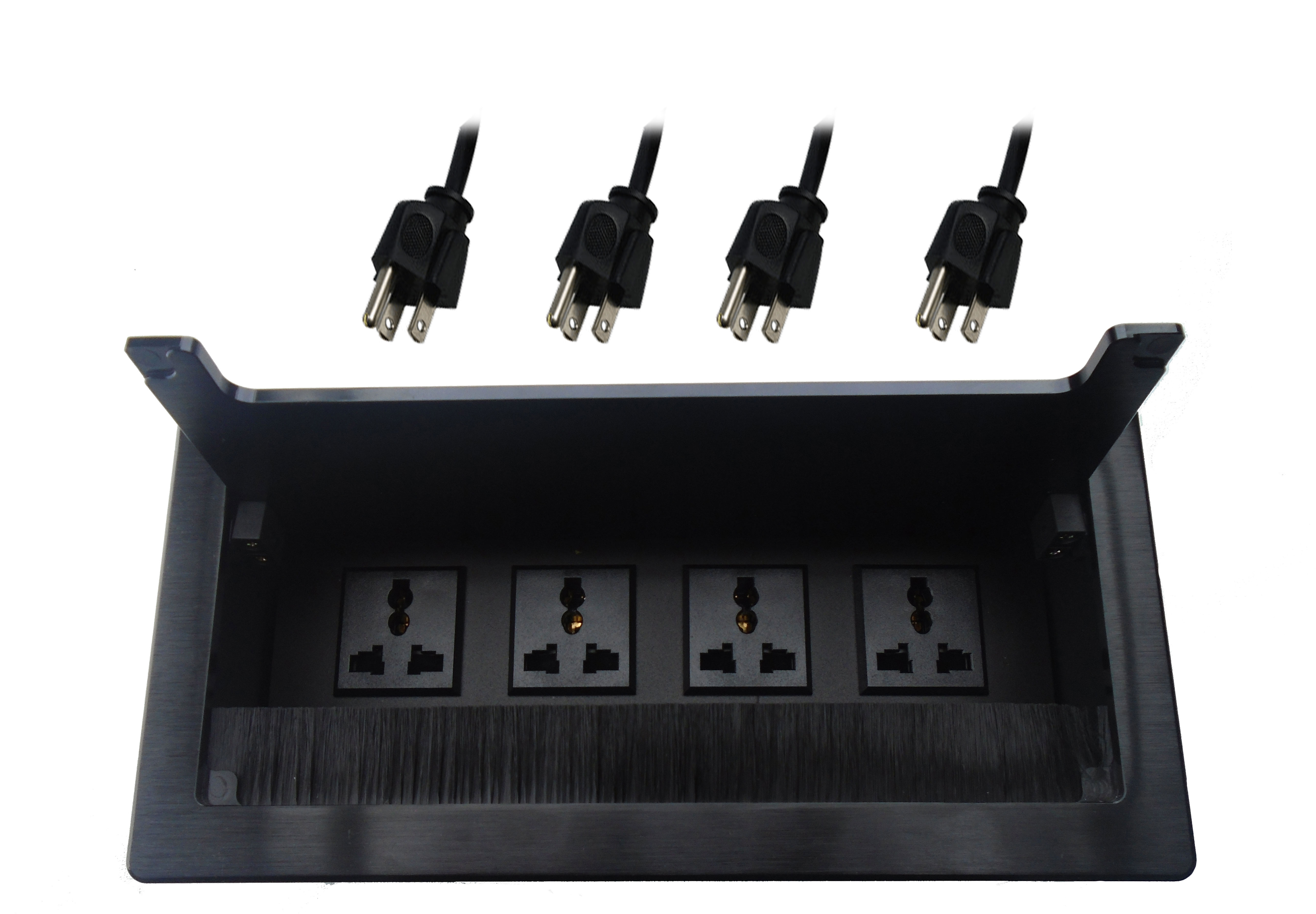 Caja con 4 puertos de conexion a energia con polo a tierra Caja con 4 puertos de conexion a energia con polo a tierra