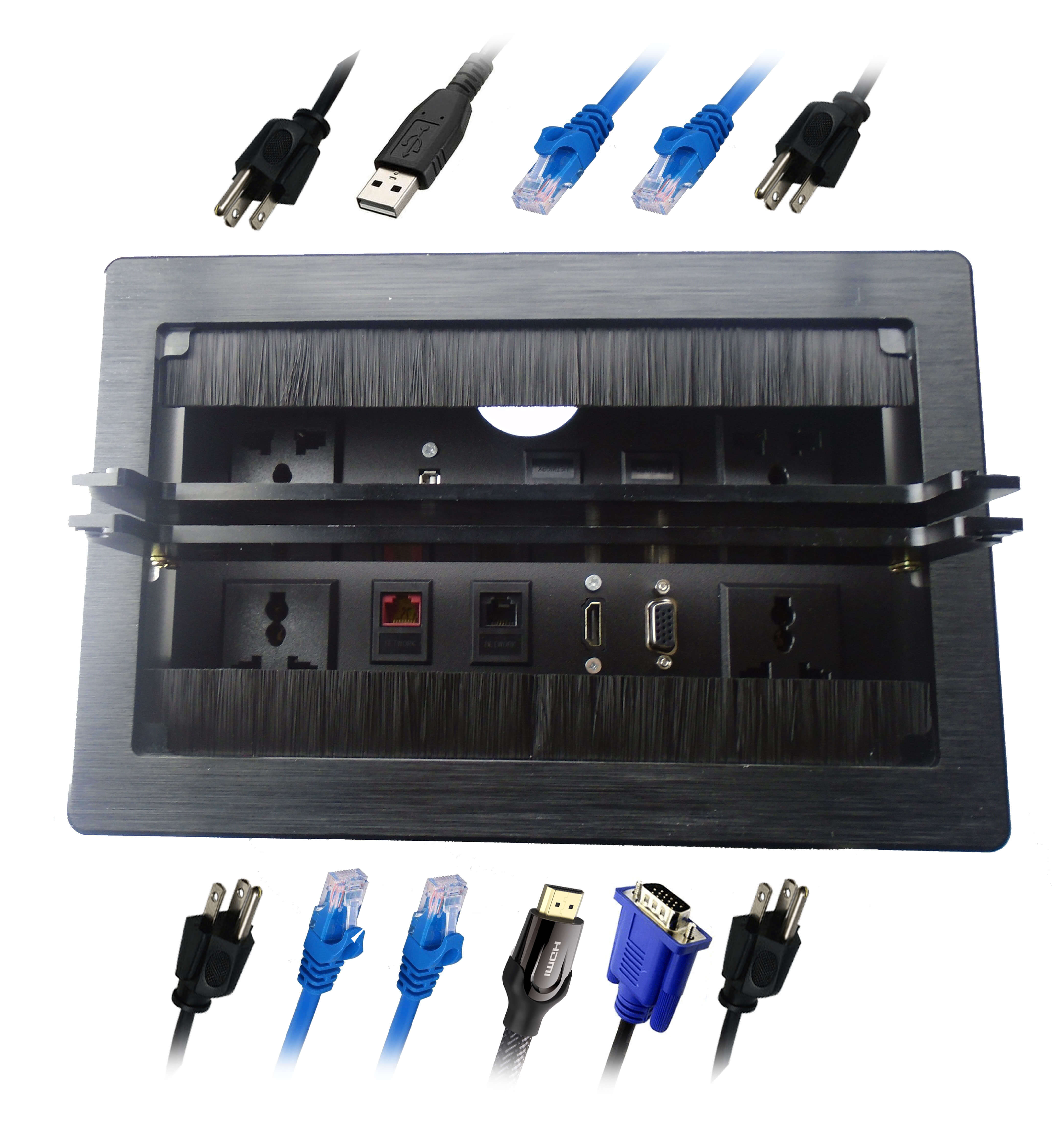Caja de doble tapa con 11 puertos de conexion Caja de doble tapa con 11 puertos de conexion
