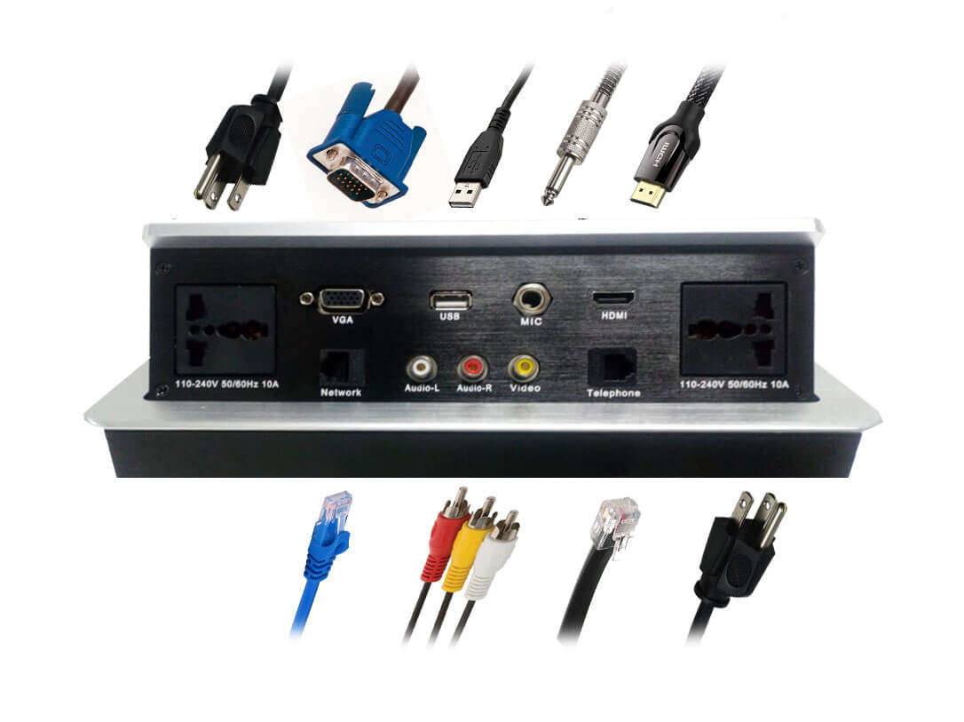 Caja de doble tapa con 9 puertos de conexion Caja de doble tapa con 9 puertos de conexion