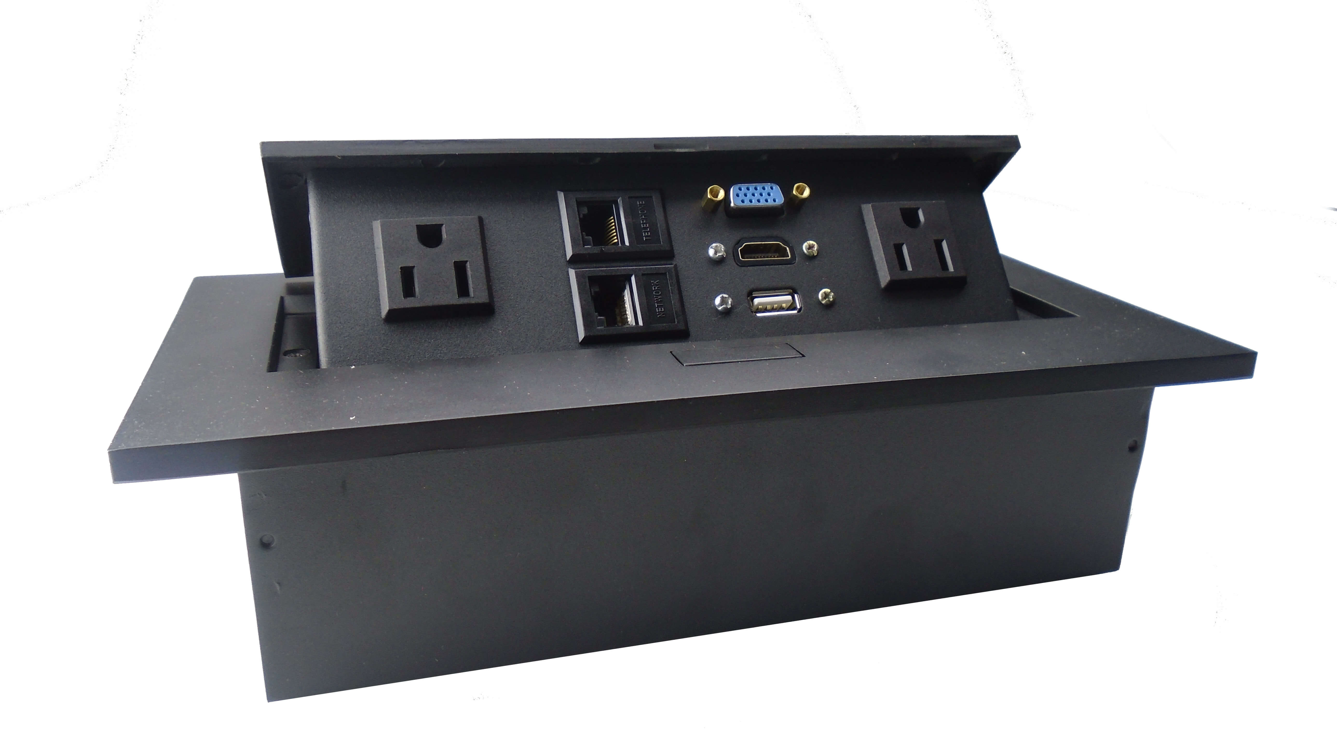 Caja de conectividad tipo push para salas de juntas Caja de conectividad tipo push para salas de juntas