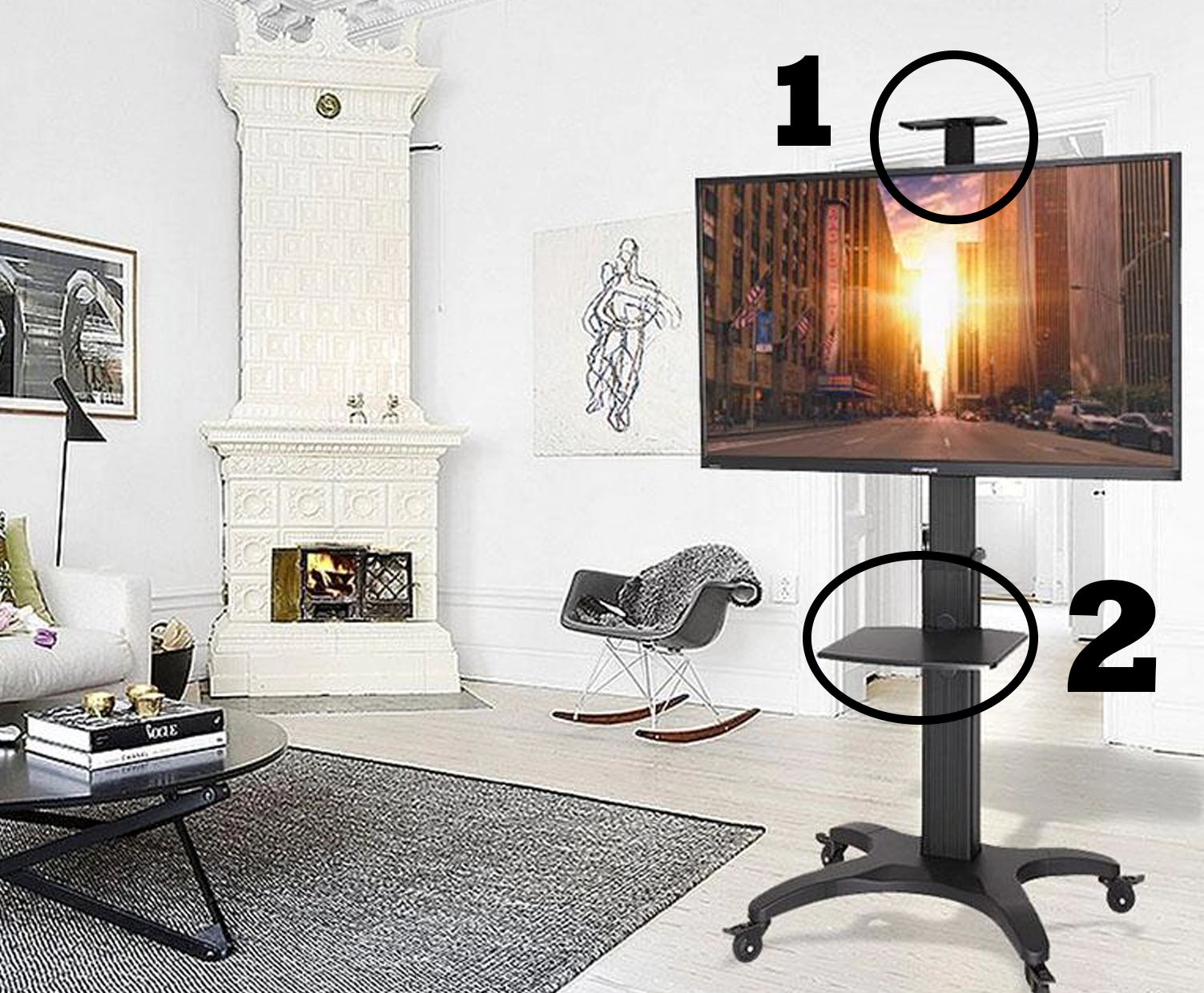 Soporte de piso movil para televisores de gran formato