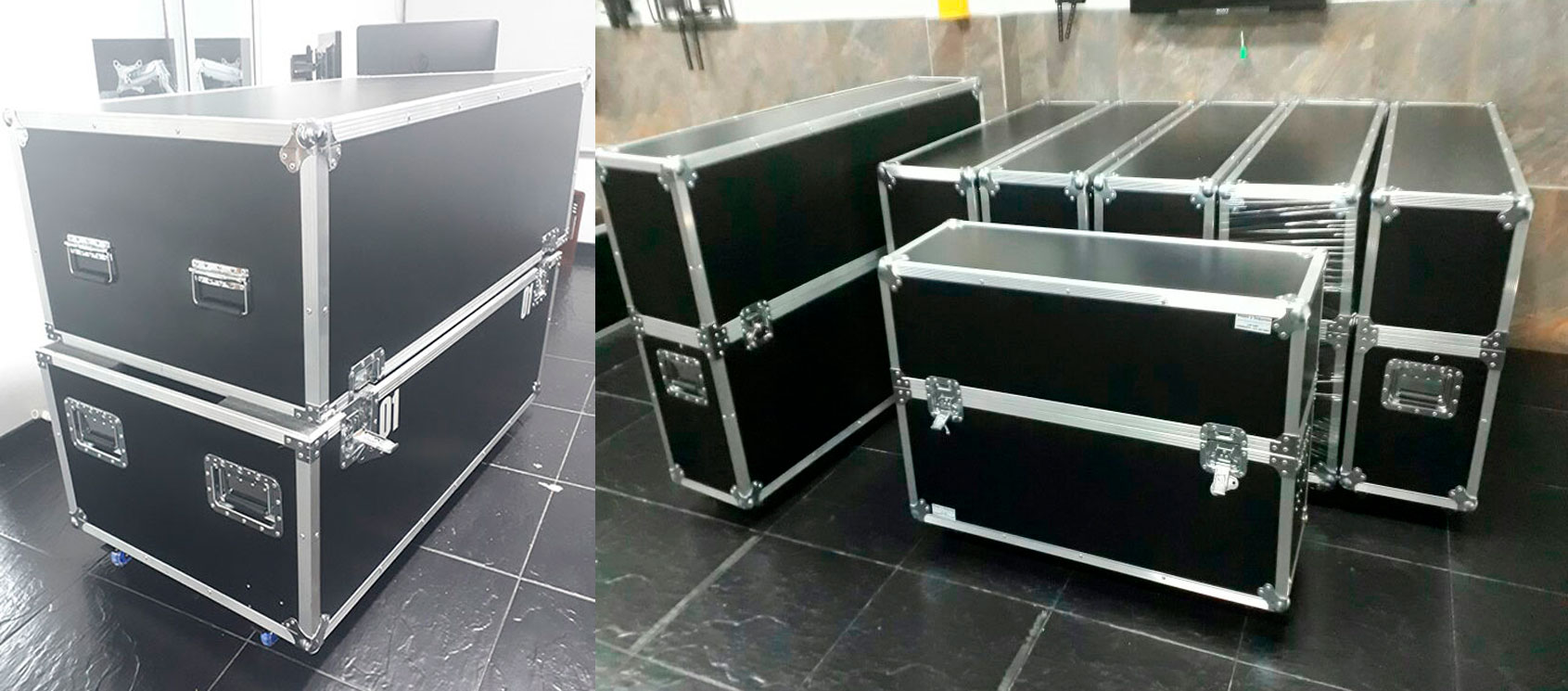 Estuche tipo flightcase para transportar pantallas de tv Estuche tipo flightcase para transportar pantallas de tv